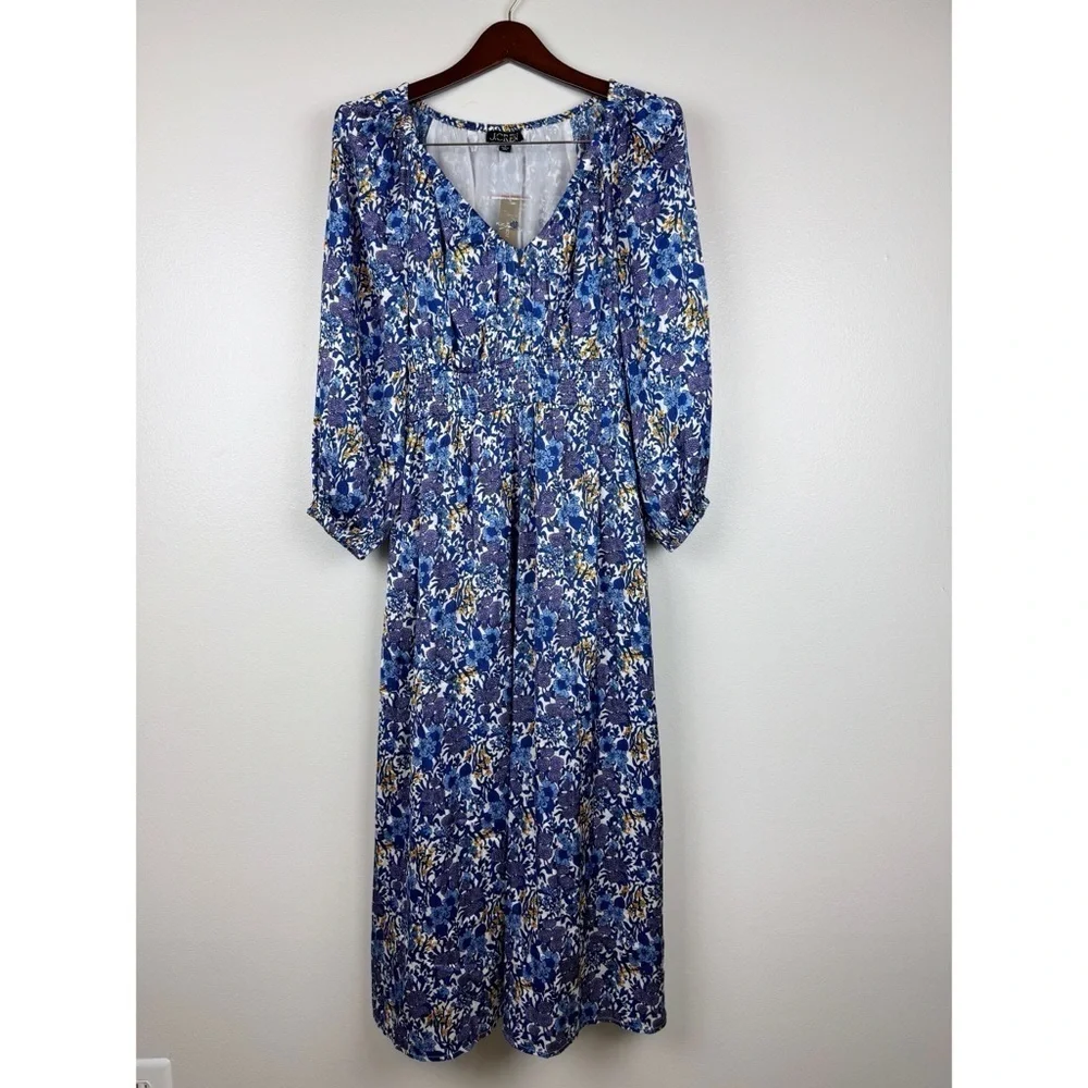 J. Crew V-Neck Long Sleeves Midi Dress Fete Floral Print Size S NWT